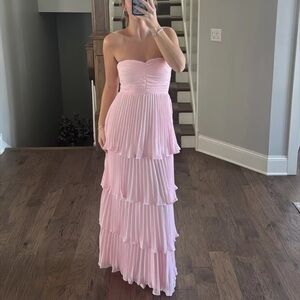 Lulu’s Pink Sensational Strapless Pleated Maxi Dress
